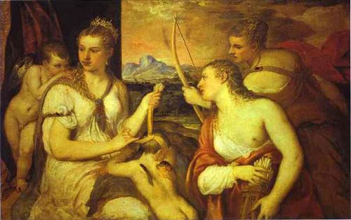 FIG. 48.—TITIAN. VENUS EQUIPPING CUPID. BORGHESE PAL., ROME.