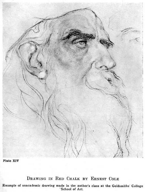 Plate XIV. DRAWING IN RED CHALK BY ERNEST COLE Example of unacademic drawing made in the author's class at the Goldsmiths College School of Art.